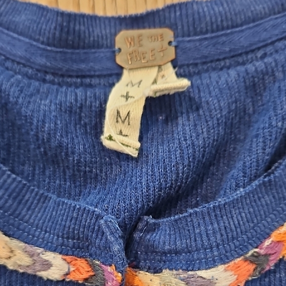 We The Free Blue Long Sleeve Henley Top with Colorful Trim - Picture 2 of 4